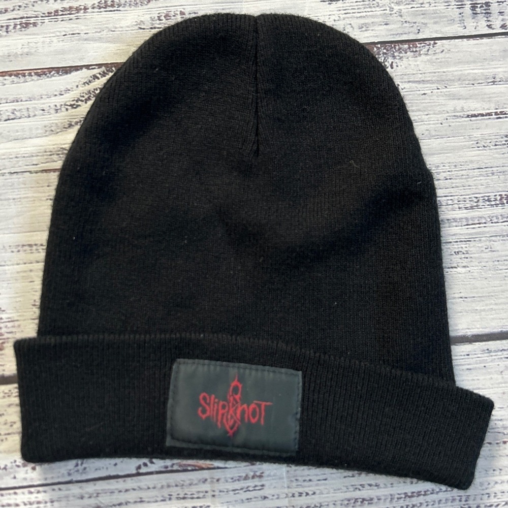 Slipknot Beanie Hat Black Cuffed Knit Red Patch Logo Heavy Metal Nu Rock Band